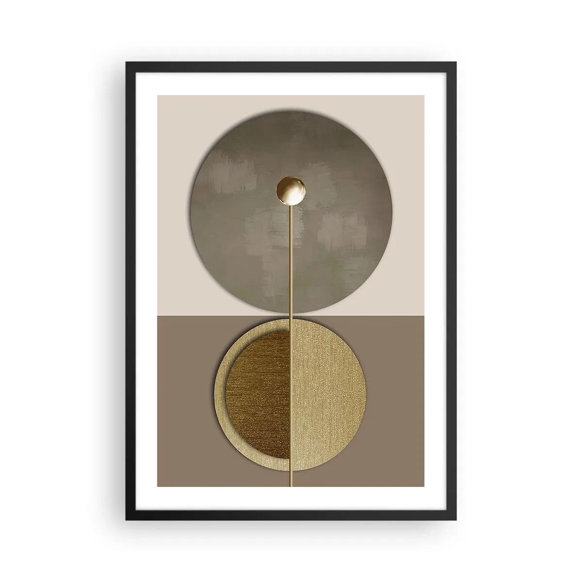Affisch i svart ram - Modern geometrisk abstraktion i nyanser av guld och beige - 50x70cm - Perfekt balans - Modern väggdekoration för vardagsrum och sovrum ARTTOR
