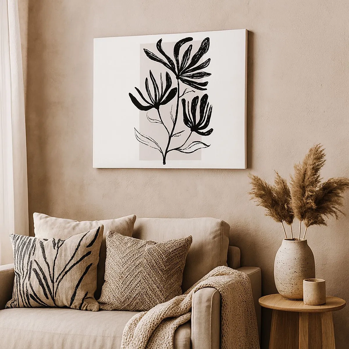 Canvastavla - Bild på duk - Minimalistiskt svartvitt blommotiv - 70x50cm - Skiss för ett herbarium - Modern väggdekoration för vardagsrum och sovrum ARTTOR