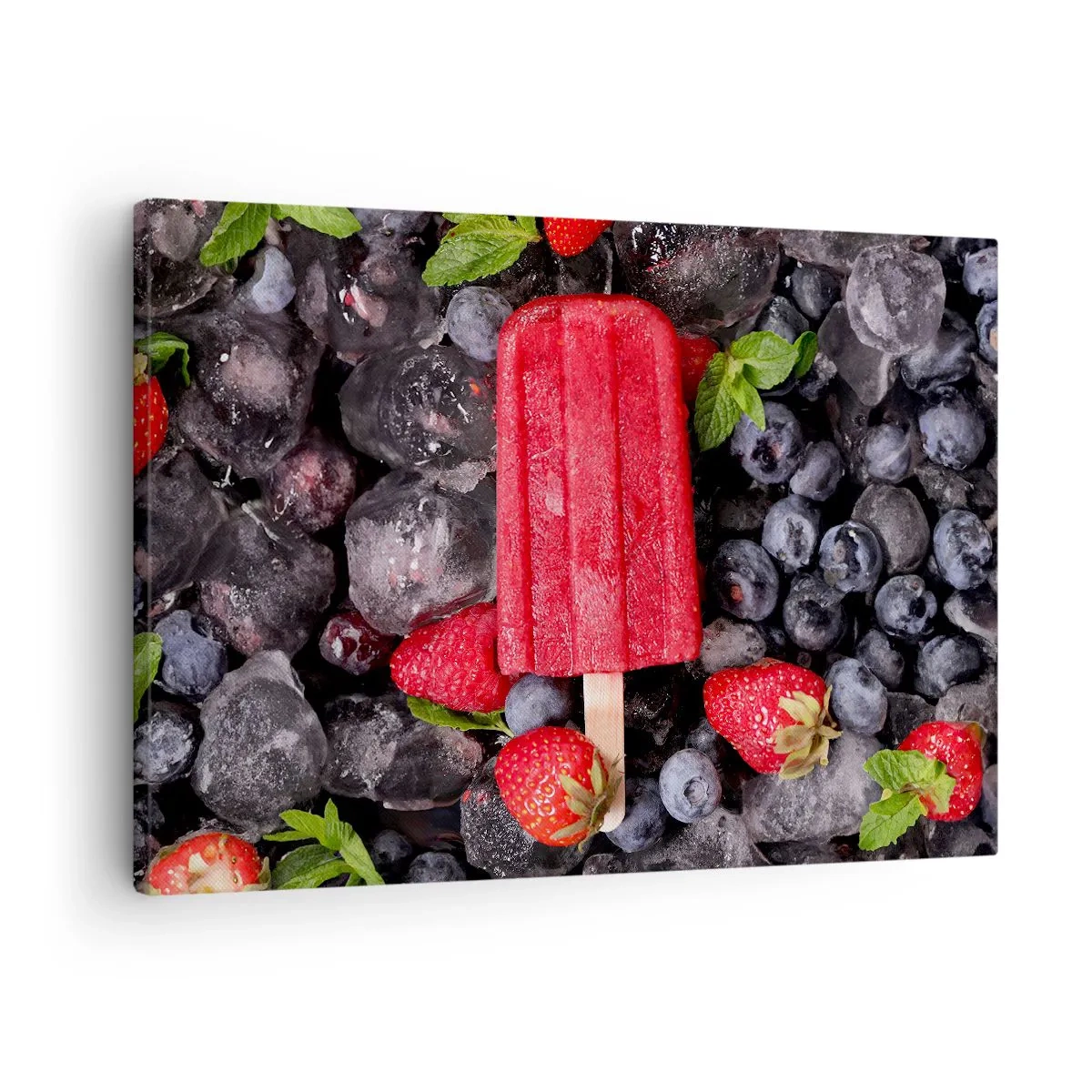 Canvastavla - Bild på duk - Röd glass omgiven av frukt och is - 70x50cm - En smak av varm sommar - Modern väggdekoration för vardagsrum och sovrum ARTTOR