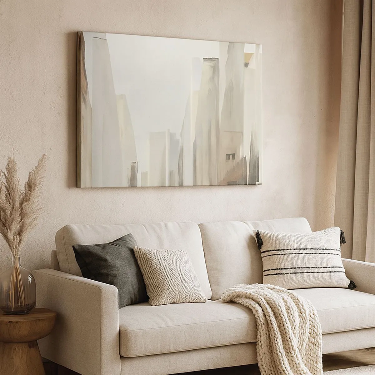 Canvastavla - Bild på duk - Abstrakt stadsbild i pastellfärger - 70x50cm - En dröm om staden - Modern väggdekoration för vardagsrum och sovrum ARTTOR