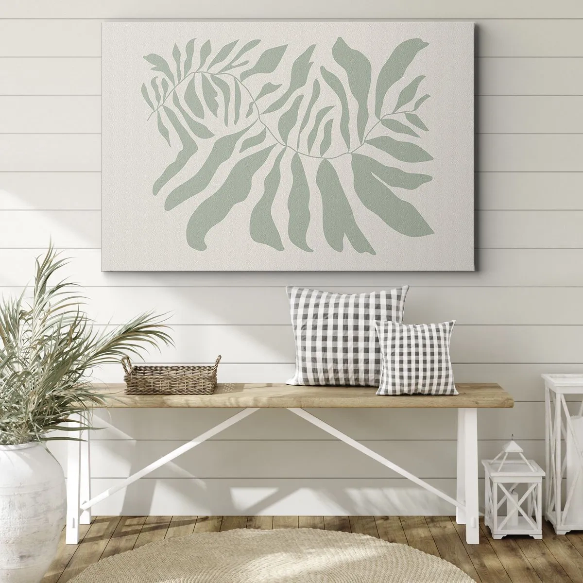 Canvastavla - Bild på duk - Ett fint kvistmönster med löv i en nyans av smaragdgrönt - 70x50cm - Smaragdgrön gren - Modern väggdekoration för vardagsrum och sovrum ARTTOR