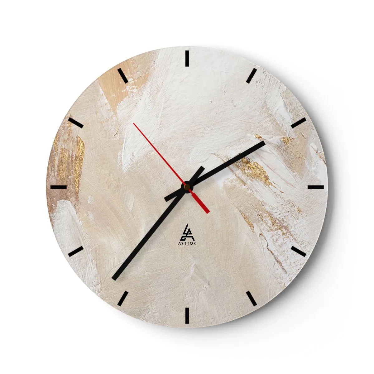 Väggklocka - Klocka på glas - Beige och vit färgkomposition med penselstruktur - 30x30cm - Pastellfärgad komposition - Modern väggdekoration för vardagsrum, kök och sovrum ARTTOR