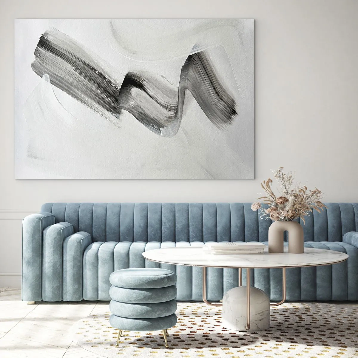 Glastavla - Bild på glas - Grå abstrakt penseldrag på en ljus bakgrund - 70x50cm - Bara för skojs skull - Modern väggdekoration för vardagsrum och sovrum ARTTOR