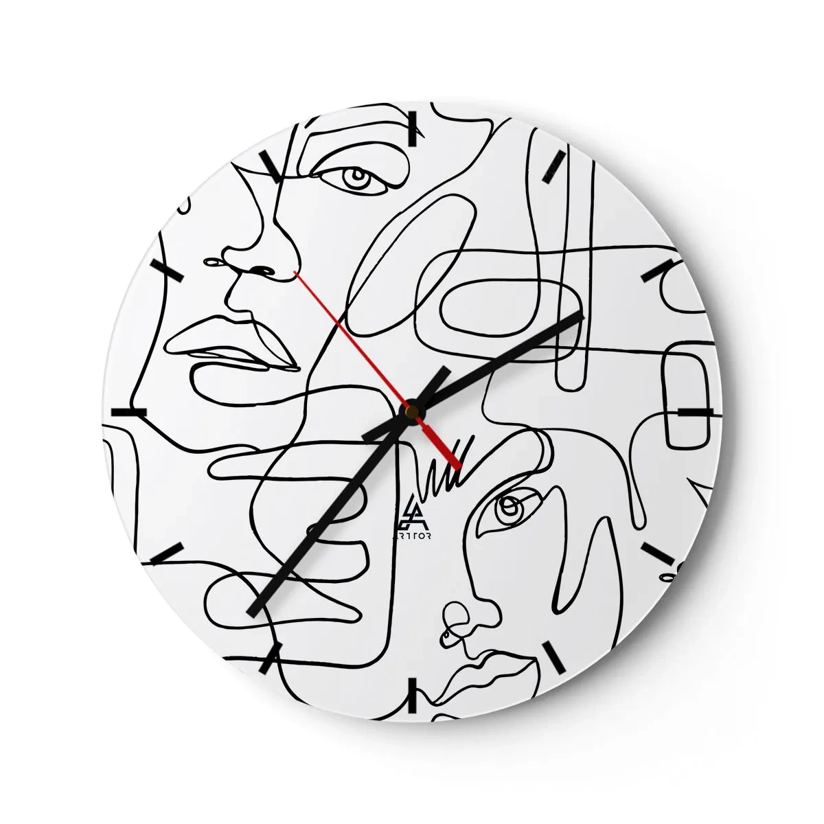 Väggklocka - Klocka på glas - Minimalistiska linjekonst ansiktsskisser på vit bakgrund - 30x30cm - I trassliga känslor - Modern väggdekoration för vardagsrum, kök och sovrum ARTTOR