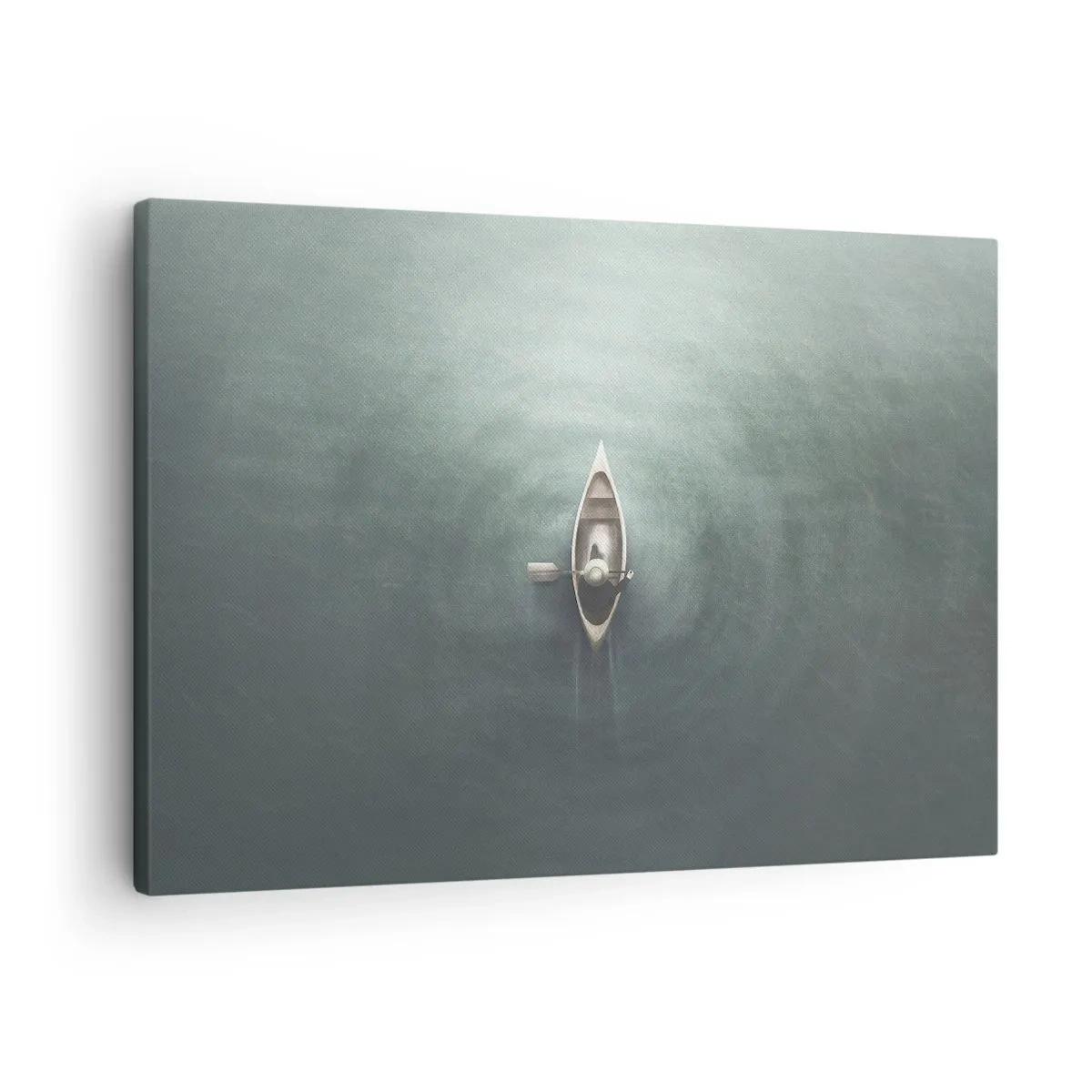 Canvastavla - Bild på duk - En ensam båt på lugnt vatten i en minimalistisk miljö - 70x50cm - Över en månbelyst sjö - Modern väggdekoration för vardagsrum och sovrum ARTTOR