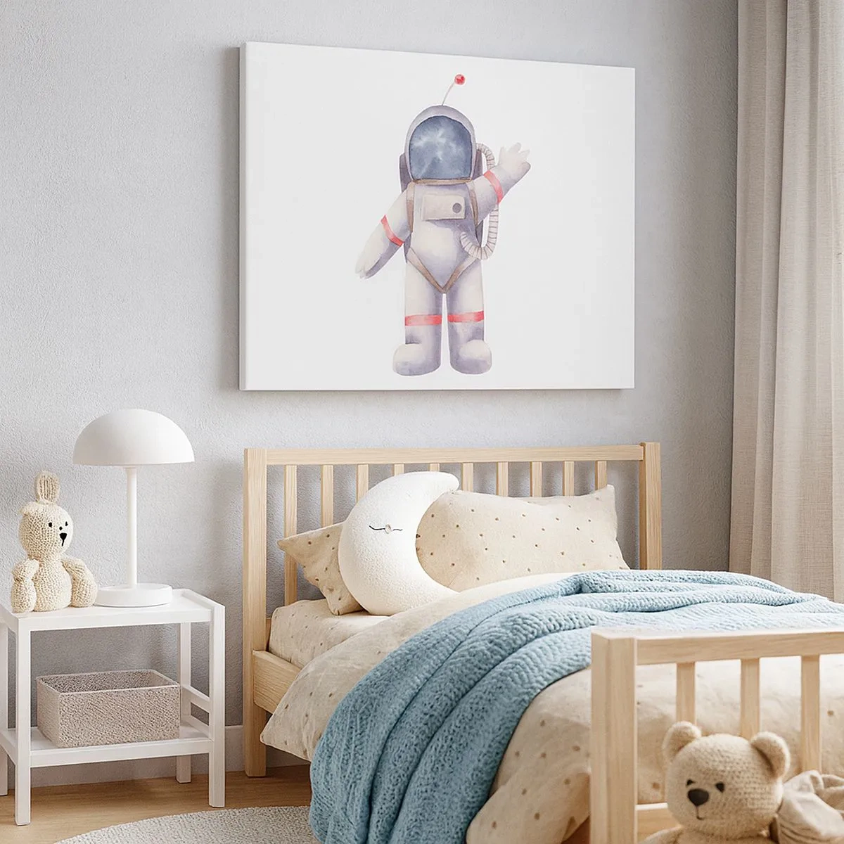 Canvastavla - Bild på duk - Akvarell stil astronaut på en vit bakgrund - 70x50cm - Det var allt för nu! - Modern väggdekoration för vardagsrum och sovrum ARTTOR