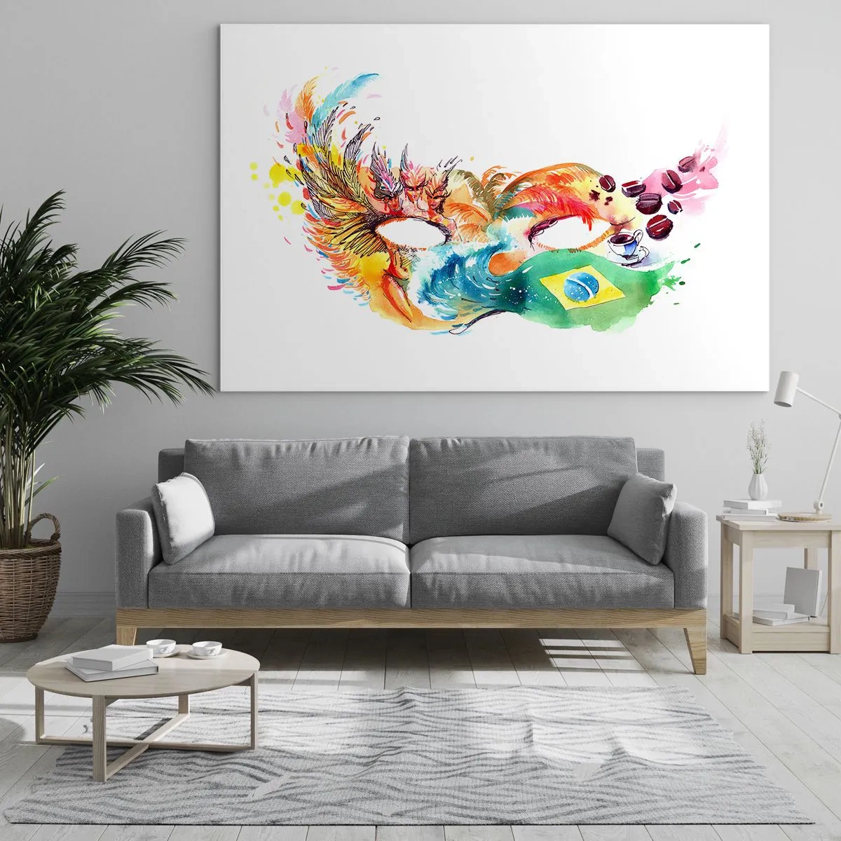 Glastavla - Bild på glas - En färgglad mask inspirerad av den brasilianska karnevalen - 70x50cm - Brasilien hälsar välkommen med samba - Modern väggdekoration för vardagsrum och sovrum ARTTOR