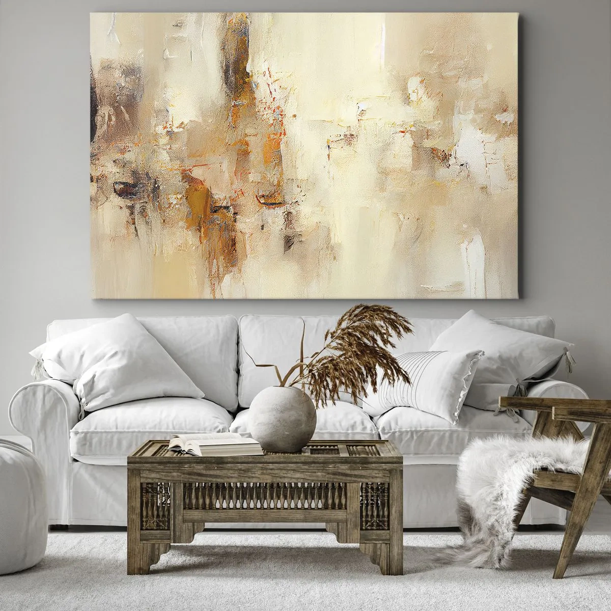 Canvastavla - Bild på duk - En abstrakt komposition i varma nyanser av gult och brunt. - 70x50cm - Bärnstenens själ - Modern väggdekoration för vardagsrum och sovrum ARTTOR