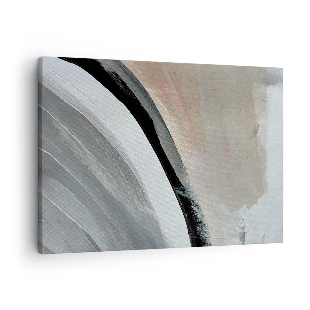 Canvastavla - Bild på duk - Abstrakt båge i nyanser av svart, grått och beige - 70x50cm - Komposition: en båge av svart och grått - Modern väggdekoration för vardagsrum och sovrum ARTTOR