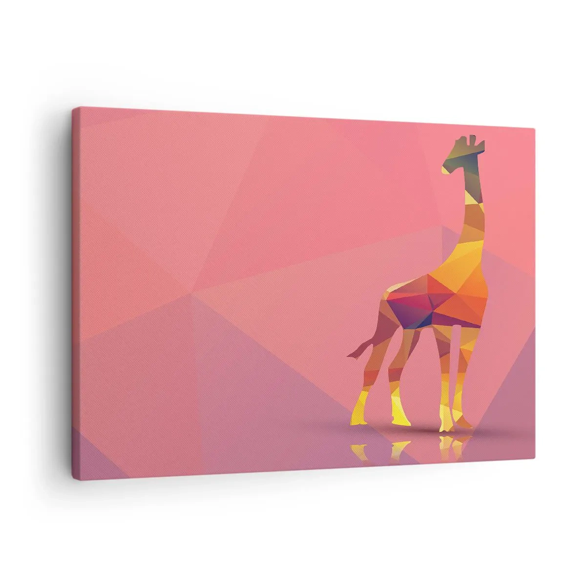Canvastavla - Bild på duk - Geometrisk giraffsilhuett i pastellfärger av rosa och gult - 70x50cm - I savannens färger - Modern väggdekoration för vardagsrum och sovrum ARTTOR