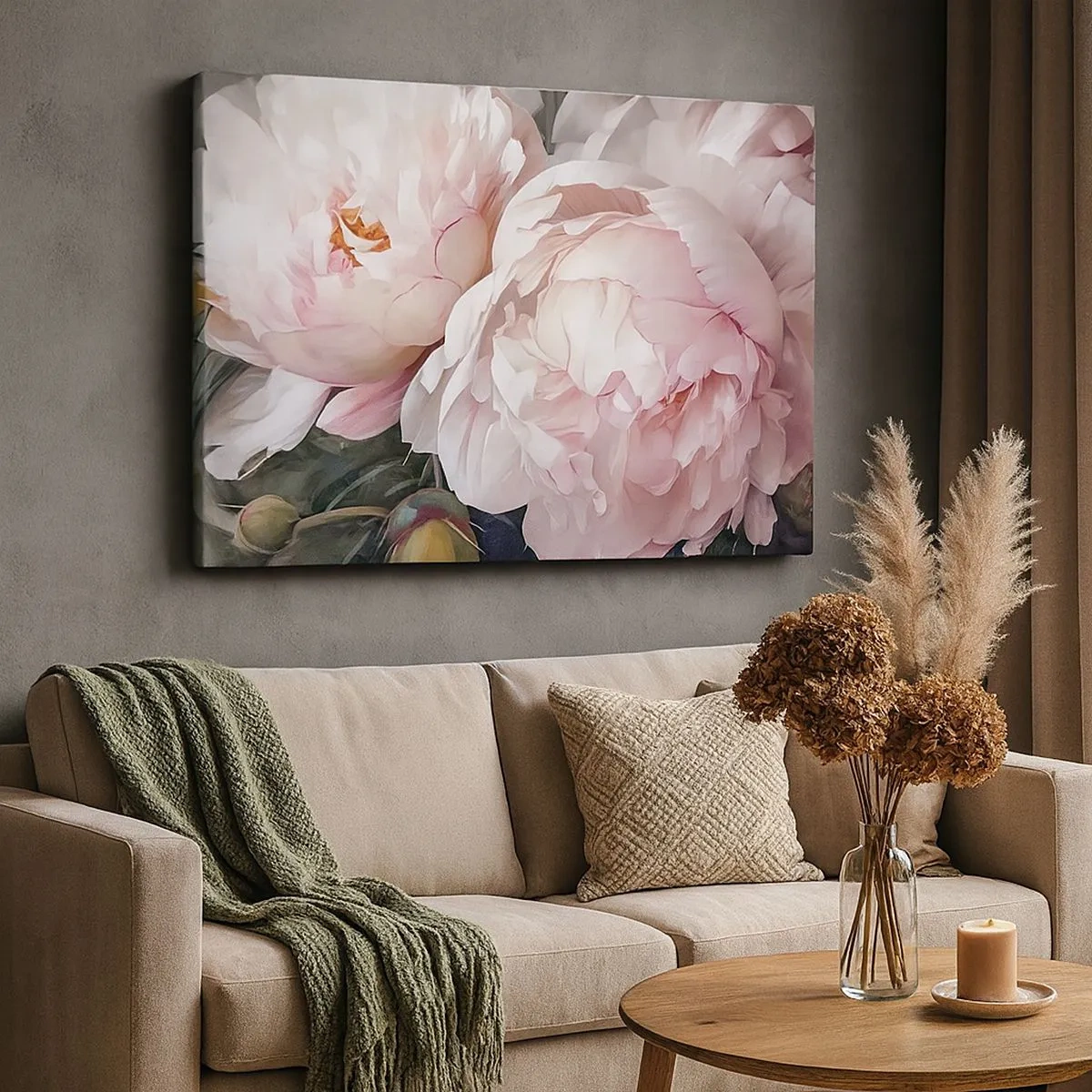 Canvastavla - Bild på duk - Fina rosa pioner i full blom - 70x50cm - Fast i blomning - Modern väggdekoration för vardagsrum och sovrum ARTTOR