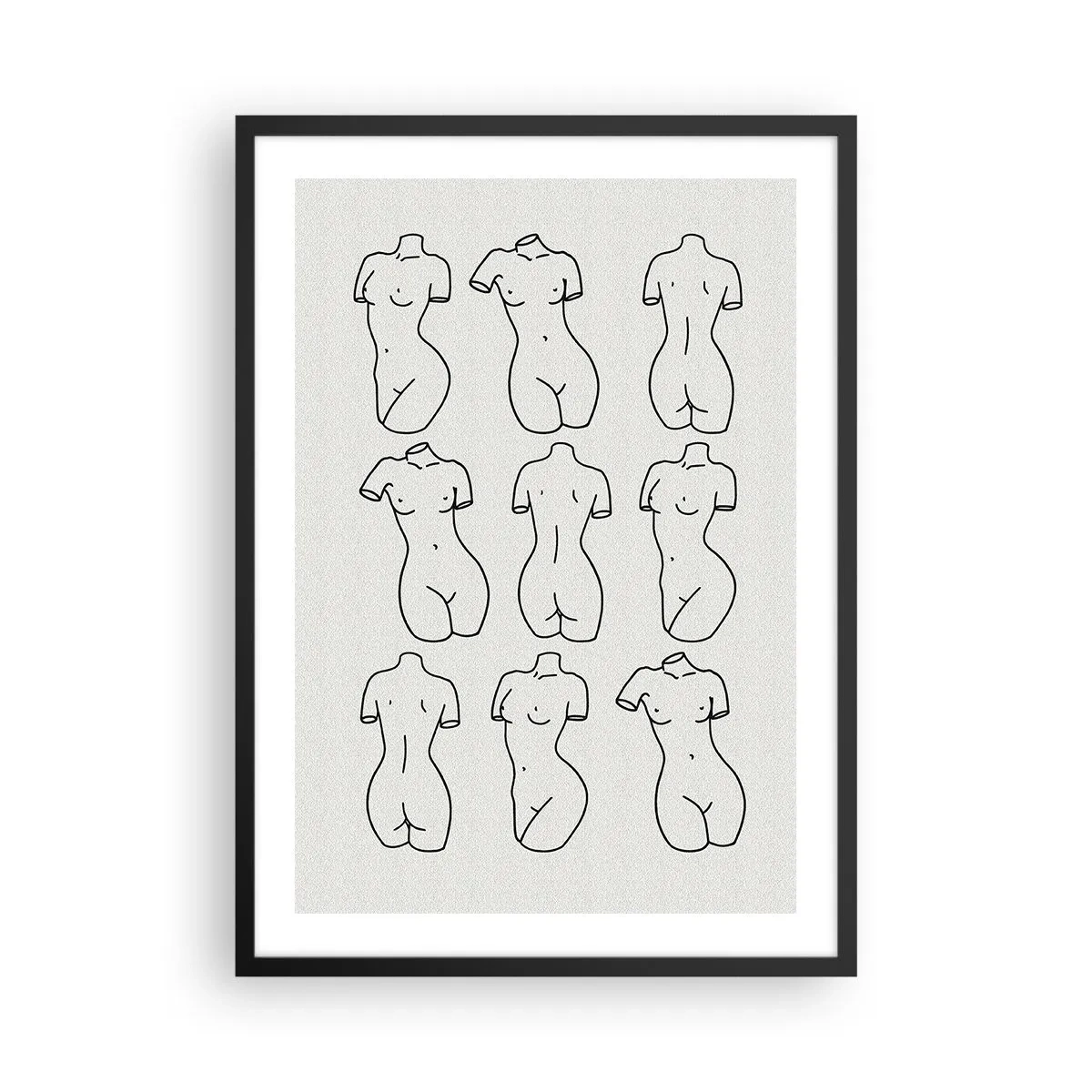 Affisch i svart ram - En minimalistisk illustration av kvinnliga silhuetter i svarta konturer. - 50x70cm - Endast Venus - Modern väggdekoration för vardagsrum och sovrum ARTTOR