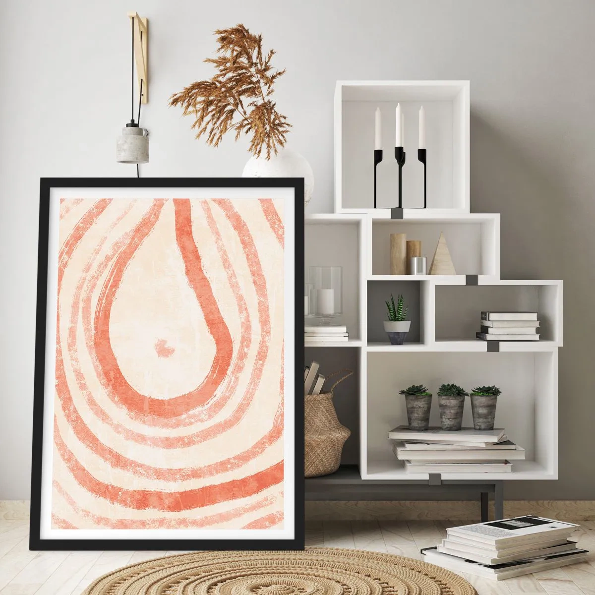Affisch i svart ram - Ett abstrakt mönster i varma, jordnära färger. - 50x70cm - Korallringar - komposition - Modern väggdekoration för vardagsrum och sovrum ARTTOR