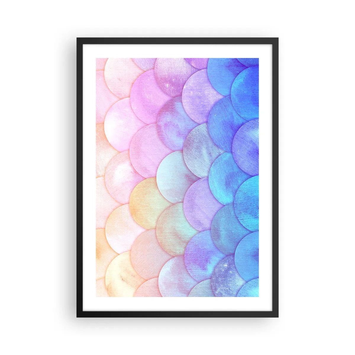Affisch i svart ram - En pastellkomposition som liknar fjäll i regnbågens nyanser - 50x70cm - Pärlskal - Modern väggdekoration för vardagsrum och sovrum ARTTOR