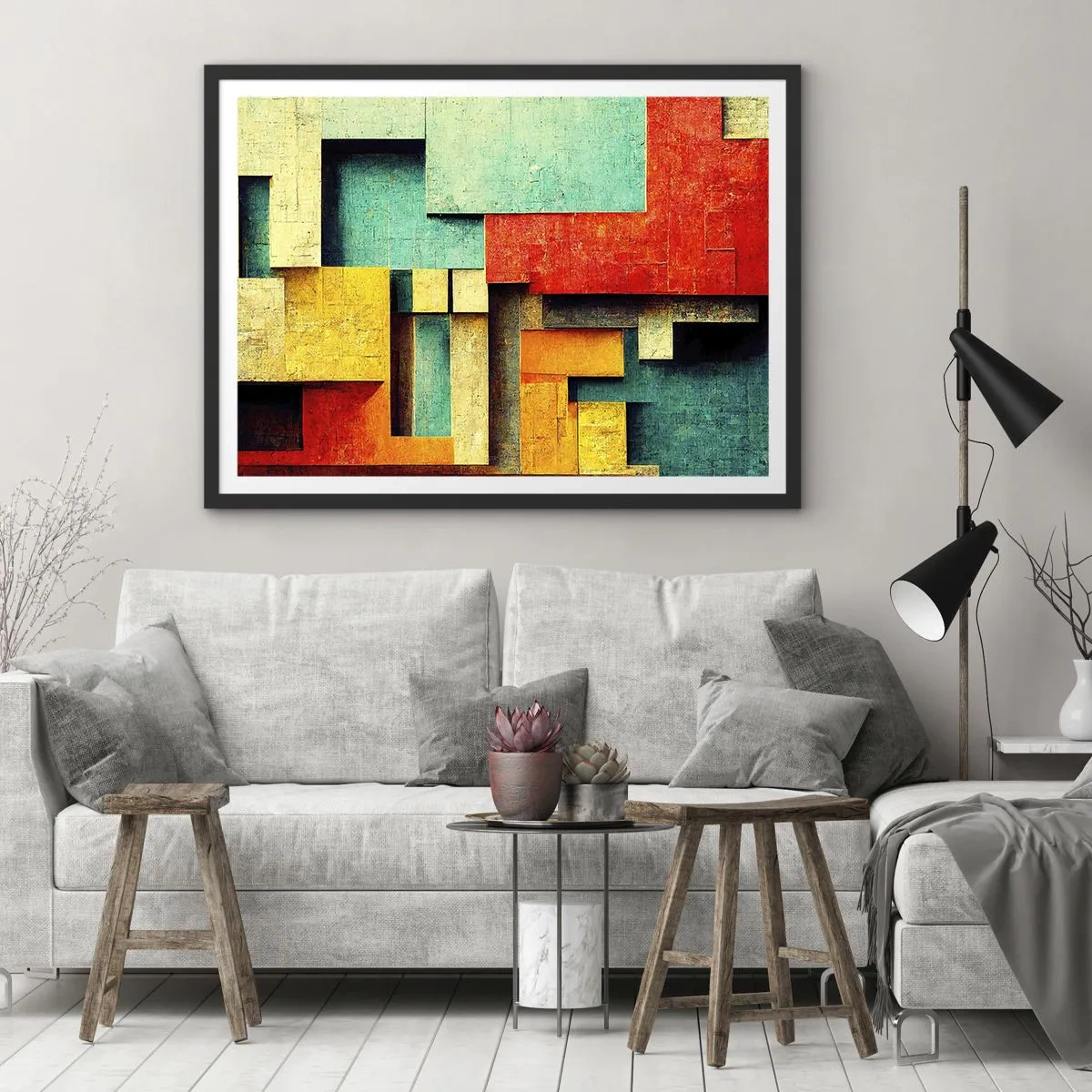 Affisch i svart ram - Festival av räta vinklar - 70x50 cm