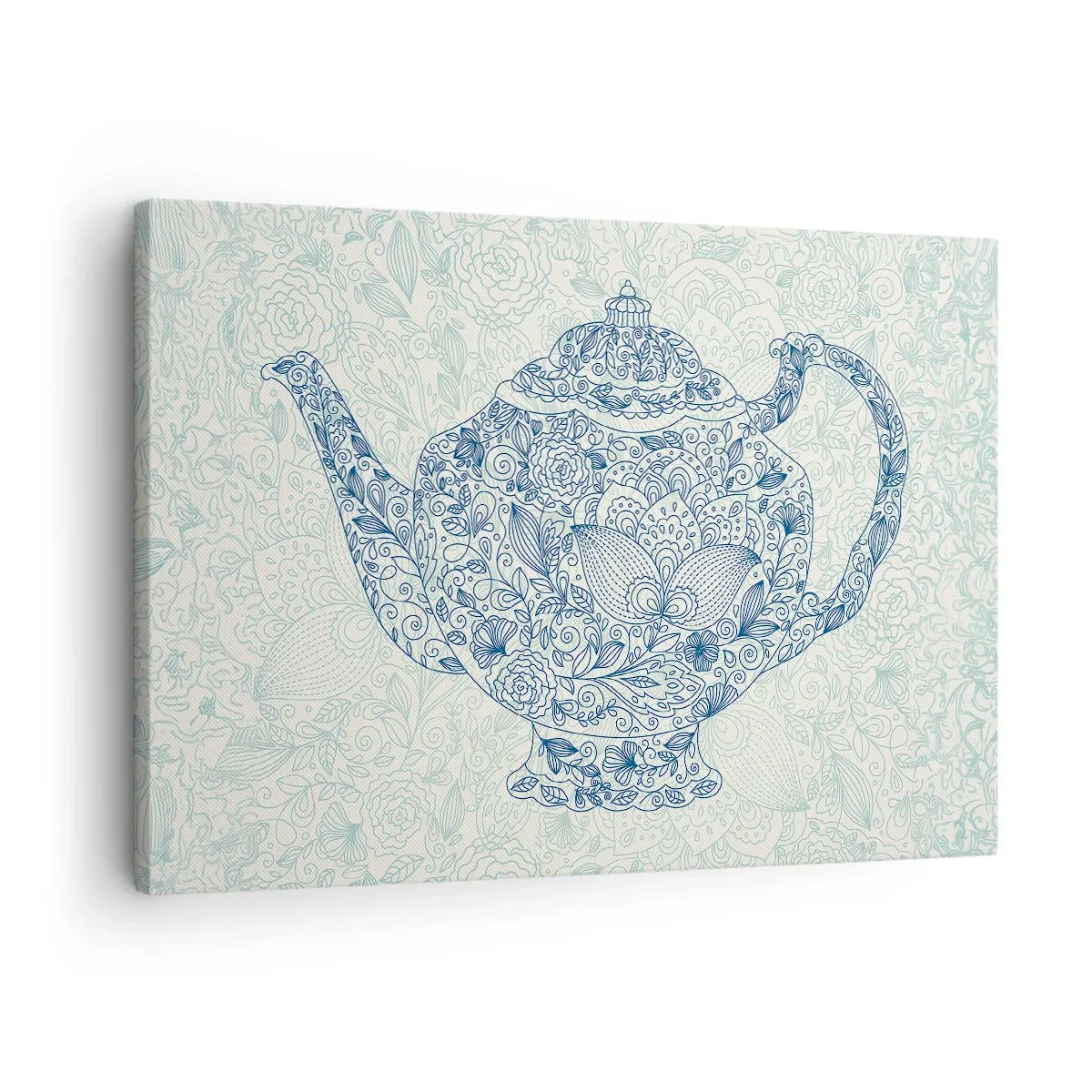Canvastavla - Bild på duk - Dekorativ teckning av en tekanna med blå ornament - 70x50cm - Techarm - Modern väggdekoration för vardagsrum och sovrum ARTTOR