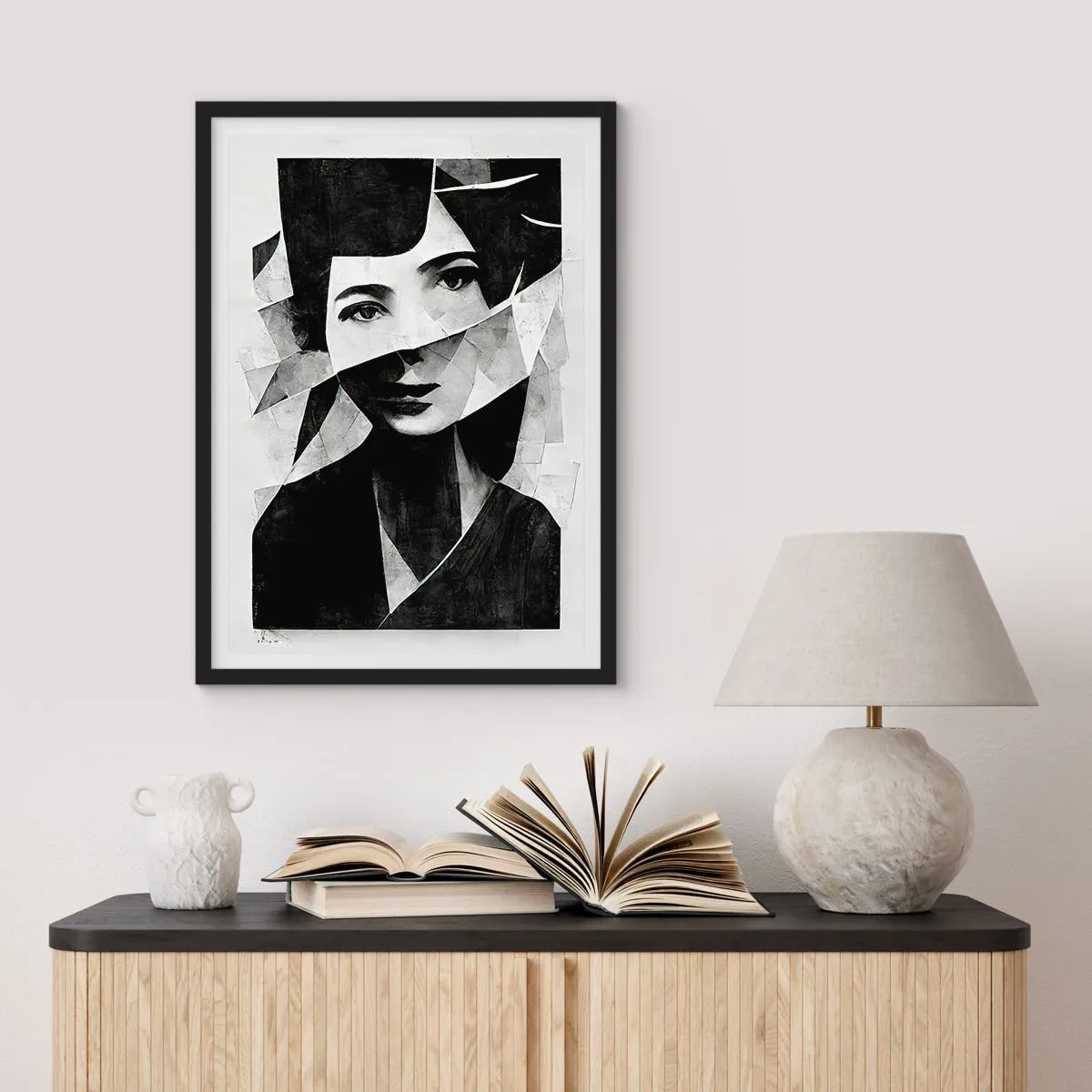 Affisch i svart ram - Porträtt av en kvinna i en abstrakt komposition - 50x70cm - Verkligen vad du är... - Modern väggdekoration för vardagsrum och sovrum ARTTOR