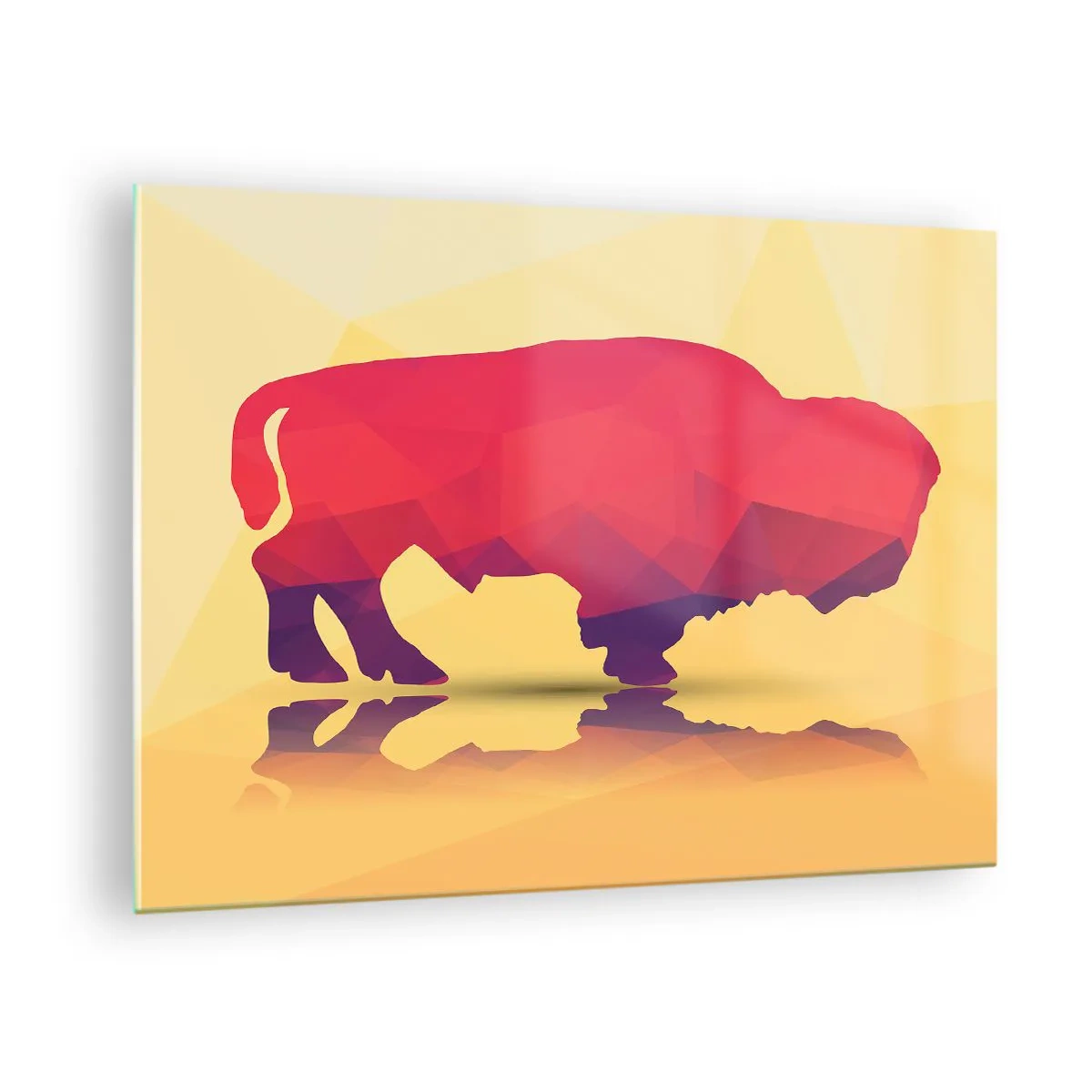 Glastavla - Bild på glas - Geometrisk bison i varma färger - 70x50cm - Visentens amaranta styrka - Modern väggdekoration för vardagsrum och sovrum ARTTOR