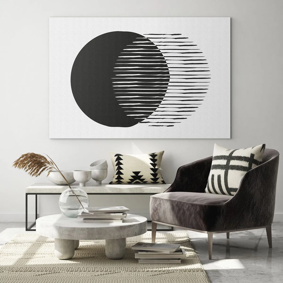 Glastavla - Bild på glas - En minimalistisk form av två korsande cirklar - 70x50cm - Hans alter ego - Modern väggdekoration för vardagsrum och sovrum ARTTOR