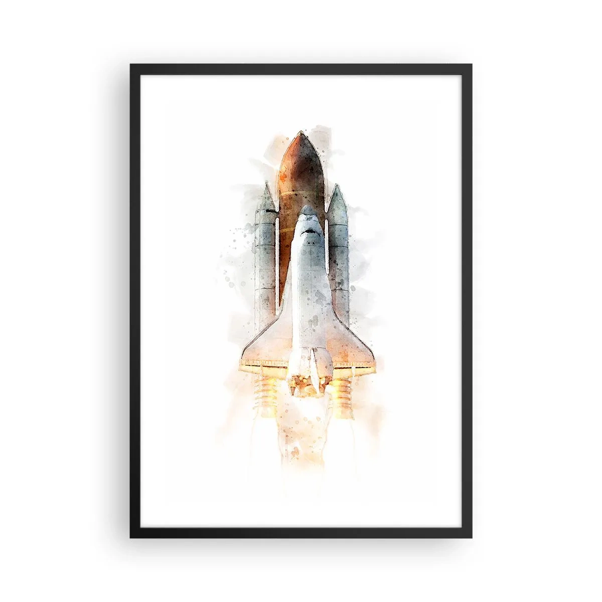Affisch i svart ram - Rymdfärjan i akvarellstil lyfter - 50x70cm - Upptäckare efter start - Modern väggdekoration för vardagsrum och sovrum ARTTOR