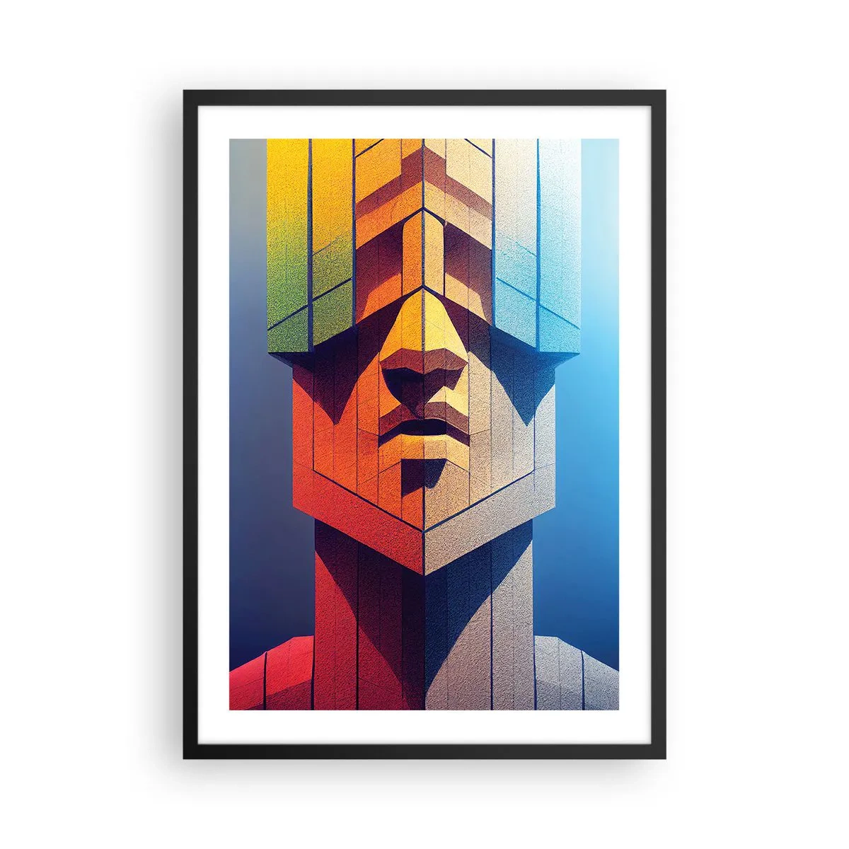 Affisch i svart ram - Ett monumentalt ansikte i geometrisk stil - 50x70cm - En man med principer - Modern väggdekoration för vardagsrum och sovrum ARTTOR