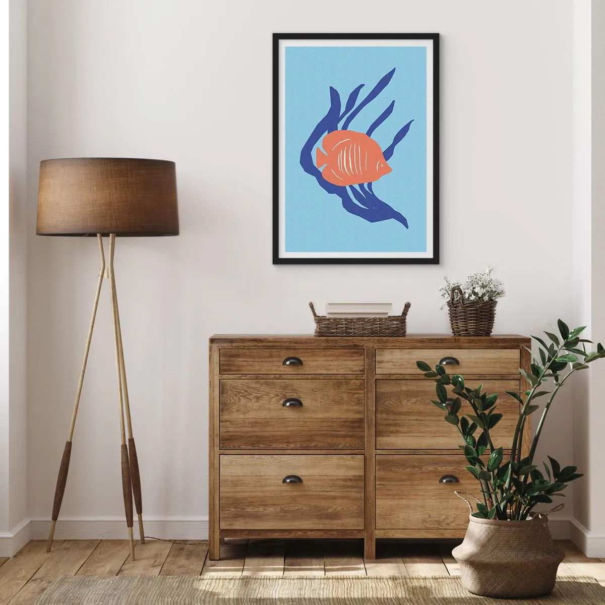 Affisch i svart ram - Tropiska fiskar bland marina växter - 50x70cm - Inneboende i korallvatten - Modern väggdekoration för vardagsrum och sovrum ARTTOR