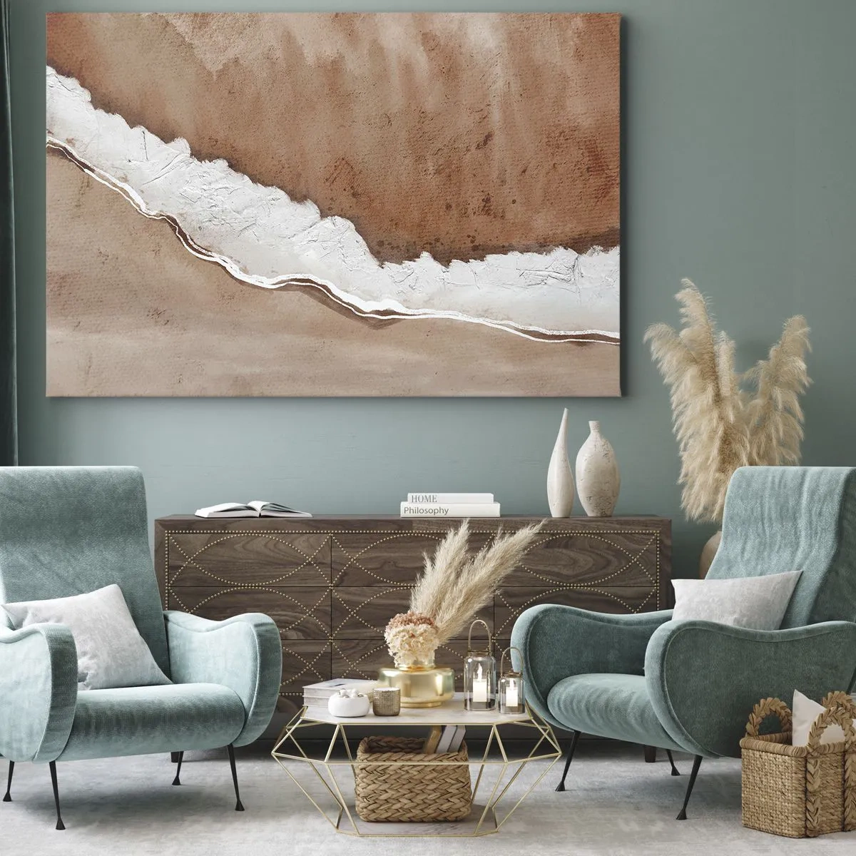 Canvastavla - Bild på duk - Sandstruktur med vita accenter - 70x50cm - I jordnära färger - Modern väggdekoration för vardagsrum och sovrum ARTTOR