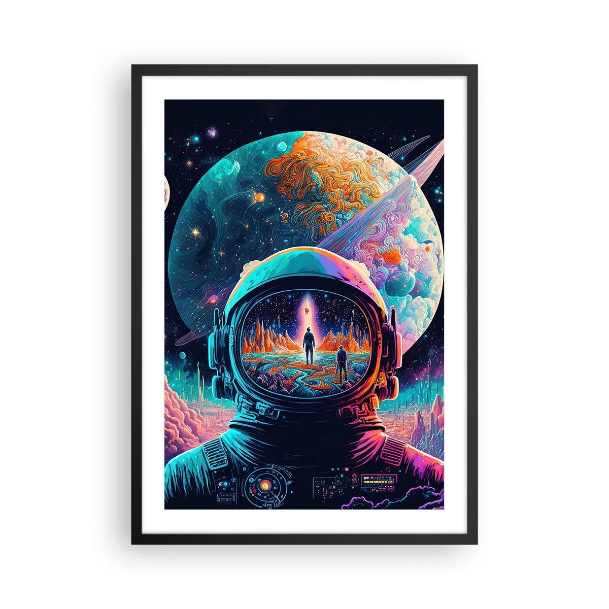 Affisch i svart ram - Astronaut mot bakgrund av ett kosmiskt landskap - 50x70cm - Filosofer har aldrig drömt - Modern väggdekoration för vardagsrum och sovrum ARTTOR