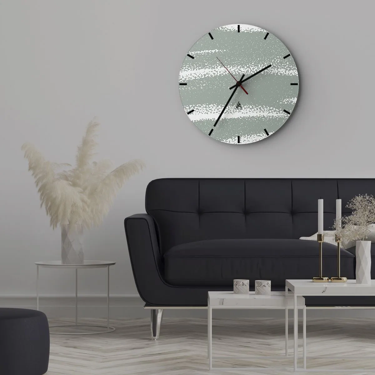 Väggklocka - Klocka på glas - Vinterstruktur med skavmärken i en grönaktig ton - 30x30cm - Abstraktion i vinterstämning - Modern väggdekoration för vardagsrum, kök och sovrum ARTTOR