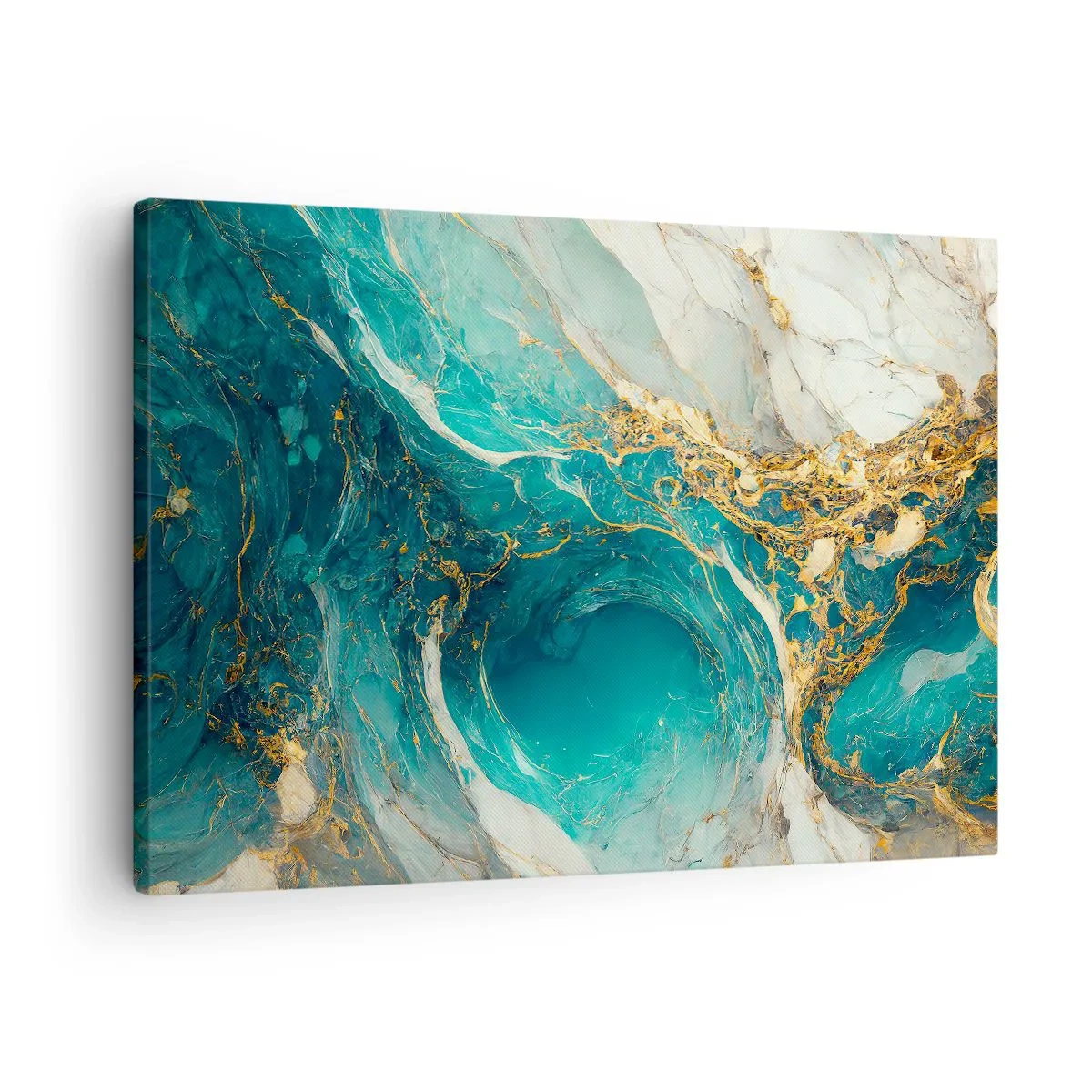 Canvastavla - Bild på duk - En abstrakt komposition i nyanser av turkos och guld. - 70x50cm - En komposition med guldådror - Modern väggdekoration för vardagsrum och sovrum ARTTOR