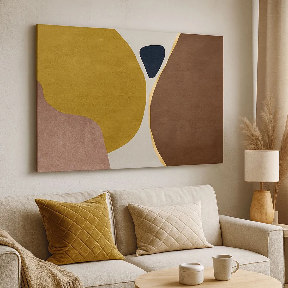 Canvastavla - Bild på duk - En abstrakt komposition med geometriska former i varma färger. - 70x50cm - Abstraktion - en plats i rymden - Modern väggdekoration för vardagsrum och sovrum ARTTOR