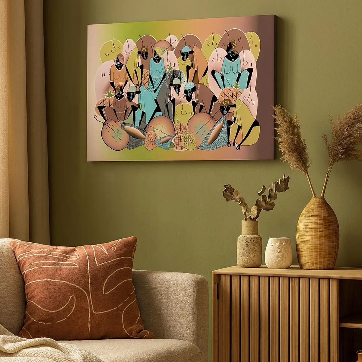 Canvastavla - Bild på duk - En färgglad abstrakt komposition inspirerad av afrikansk kultur - 70x50cm - Högtiden kommer - Modern väggdekoration för vardagsrum och sovrum ARTTOR