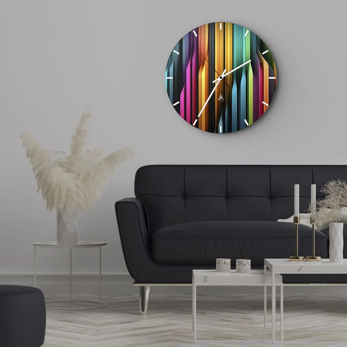 Väggklocka - Klocka på glas - Färgglada vertikala linjer i stil med ljusreflektioner - 30x30cm - Lysande orgel - Modern väggdekoration för vardagsrum, kök och sovrum ARTTOR