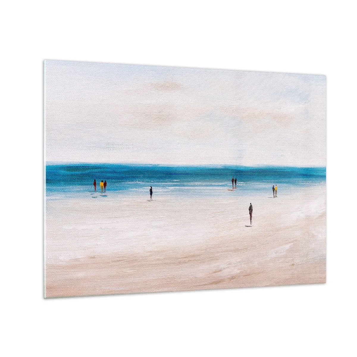 Glastavla - Bild på glas - En lugn strand med silhuetter av människor som går längs havslinjen - 70x50cm - Ett naturligt behov - Modern väggdekoration för vardagsrum och sovrum ARTTOR