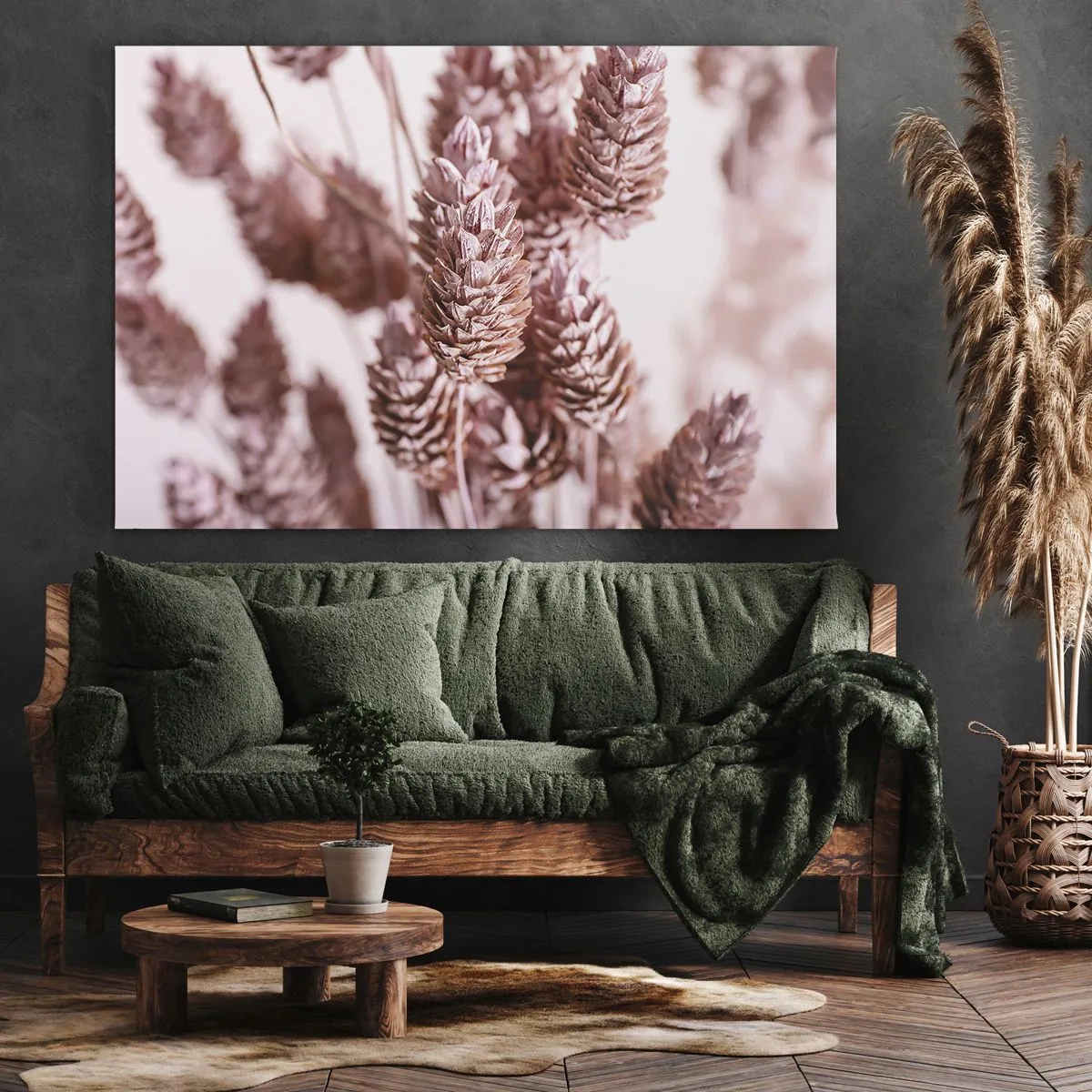 Canvastavla - Bild på duk - En närbild av de fina rosa spikarna av prydnadsgräs - 70x50cm - Skenet bedrar - Modern väggdekoration för vardagsrum och sovrum ARTTOR