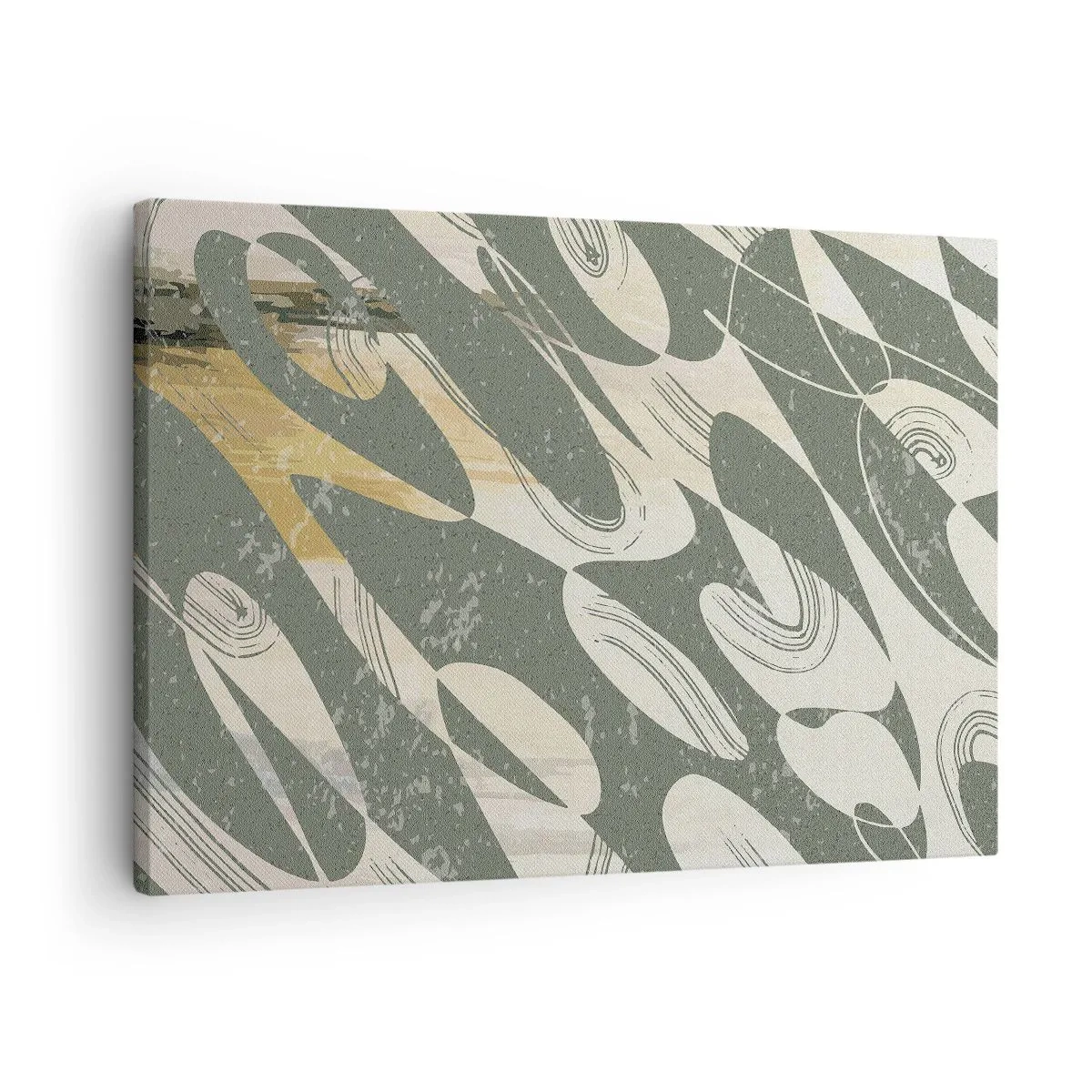 Canvastavla - Bild på duk - Dynamiska former i nyanser av grönt och guld - 70x50cm - Rytmisk abstraktion - Modern väggdekoration för vardagsrum och sovrum ARTTOR