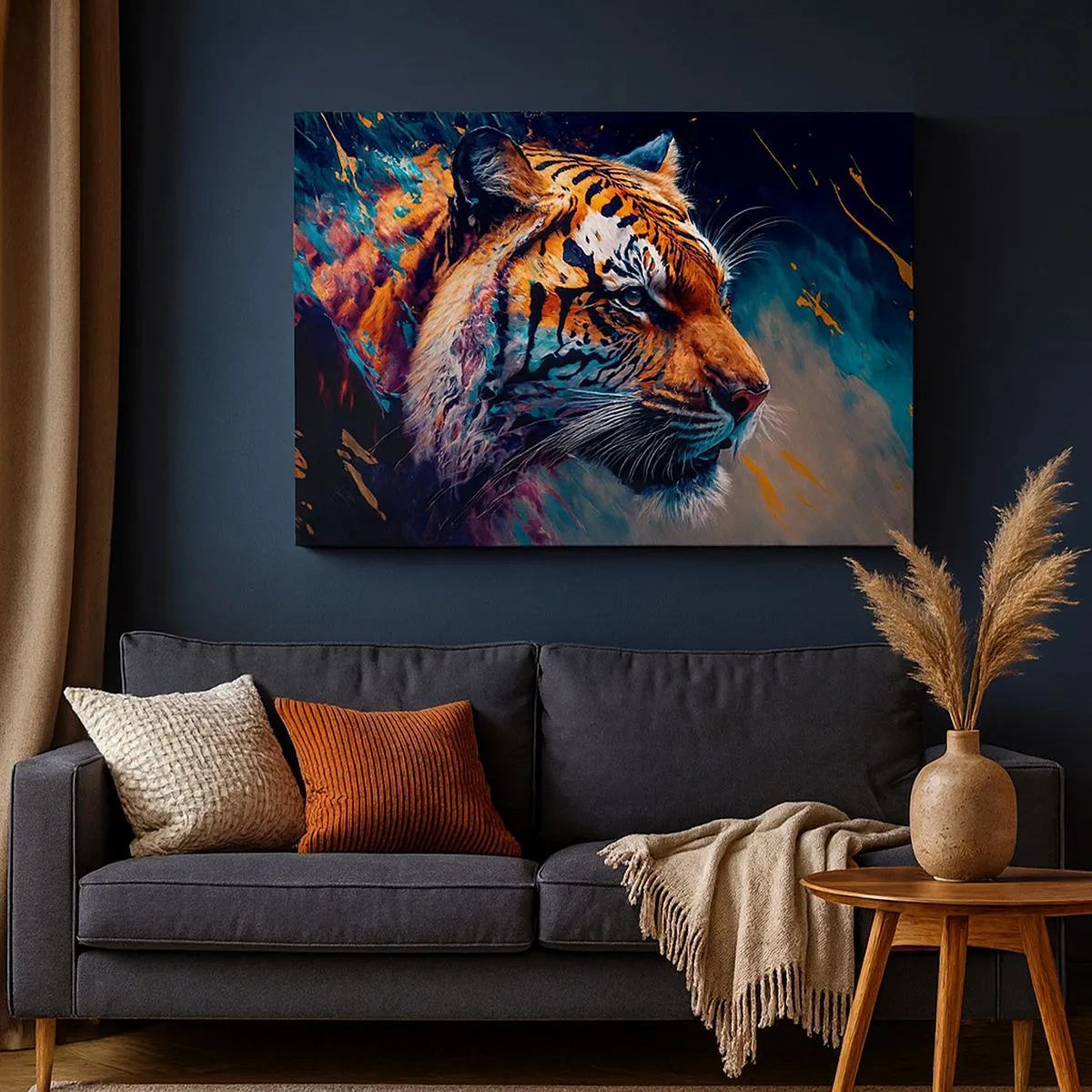 Canvastavla - Bild på duk - Porträtt av en tiger i dynamiska, abstrakta färger - 70x50cm - Vild skönhet - Modern väggdekoration för vardagsrum och sovrum ARTTOR