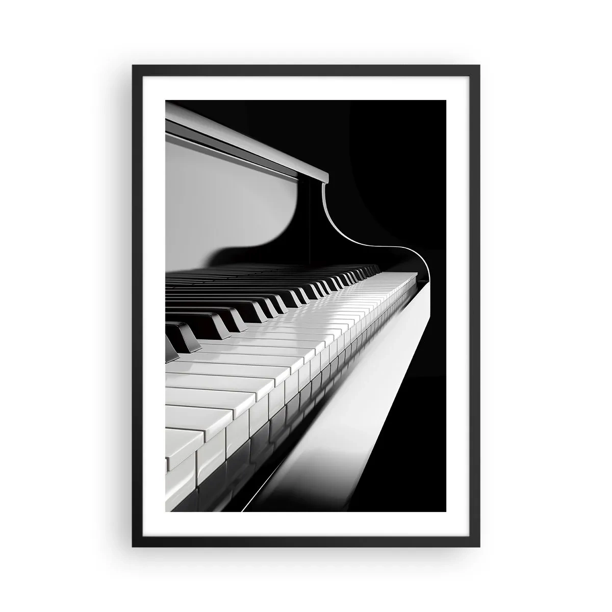 Affisch i svart ram - Svartvit närbild av ett piano keyboard - 50x70cm - Harmoni av former och färger - Modern väggdekoration för vardagsrum och sovrum ARTTOR