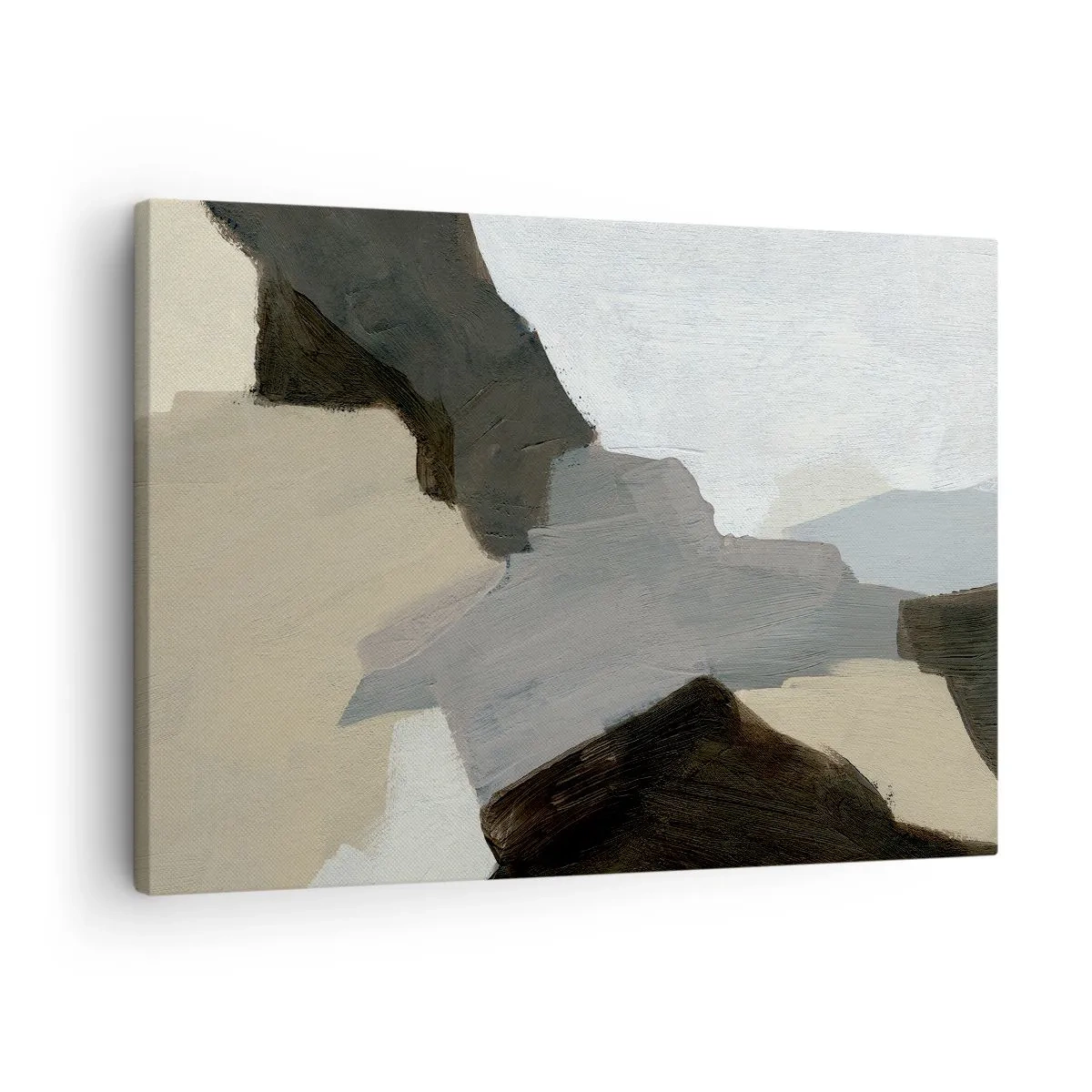 Canvastavla - Bild på duk - Abstrakta former i nyanser av beige, brunt och grått - 70x50cm - Abstraktion: avgrening av det gråa - Modern väggdekoration för vardagsrum och sovrum ARTTOR