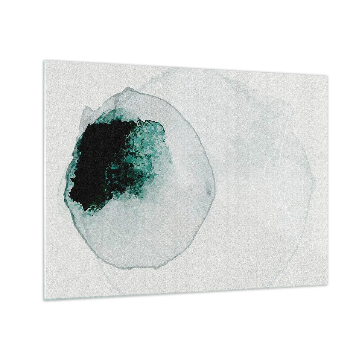 Glastavla - Bild på glas - En abstrakt form som liknar en vattendroppe i nyanser av grönt. - 70x50cm - I en droppe vatten - Modern väggdekoration för vardagsrum och sovrum ARTTOR
