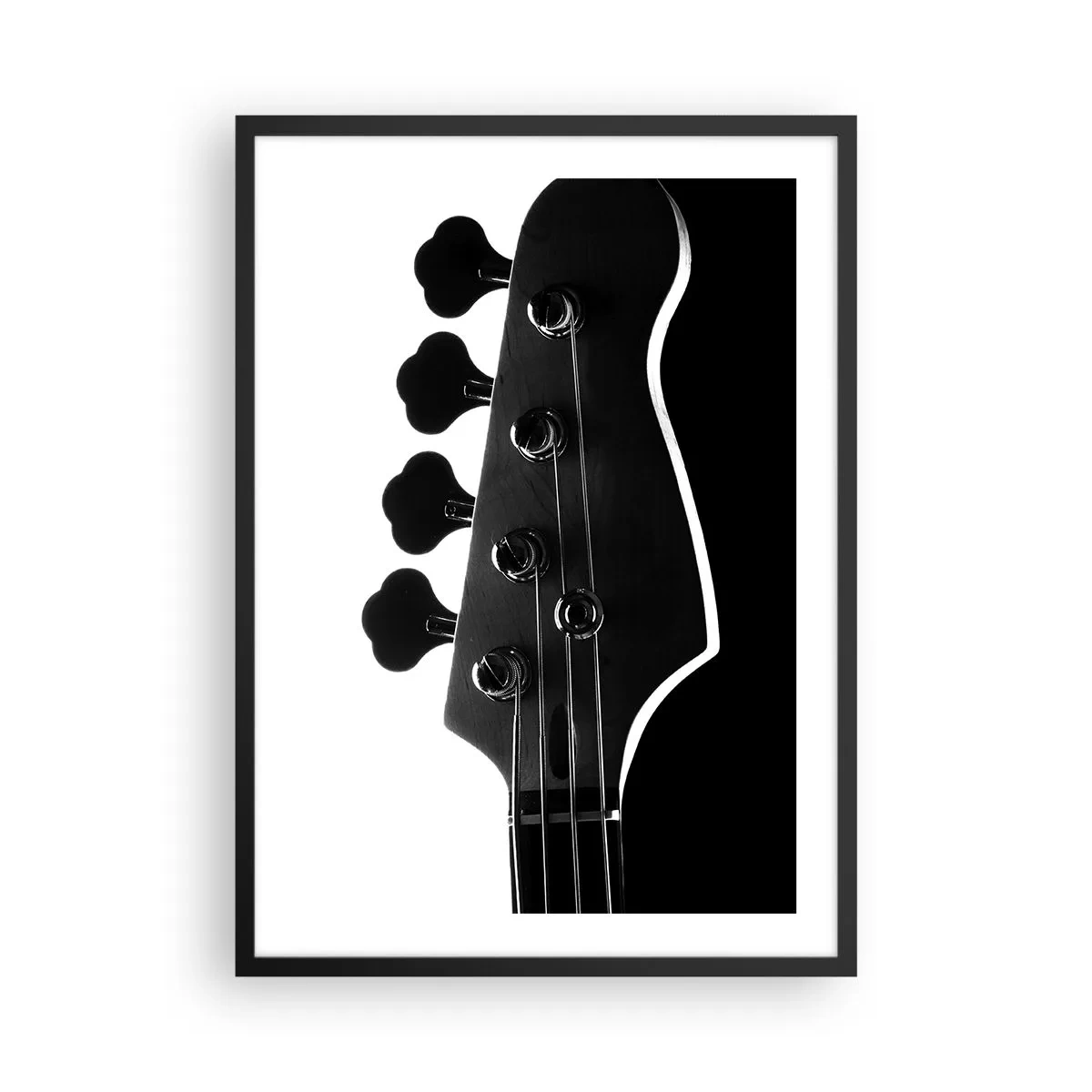 Affisch i svart ram - Ett minimalistiskt svartvitt musiktema med en elgitarr. - 50x70cm - Rocktystnad - Modern väggdekoration för vardagsrum och sovrum ARTTOR