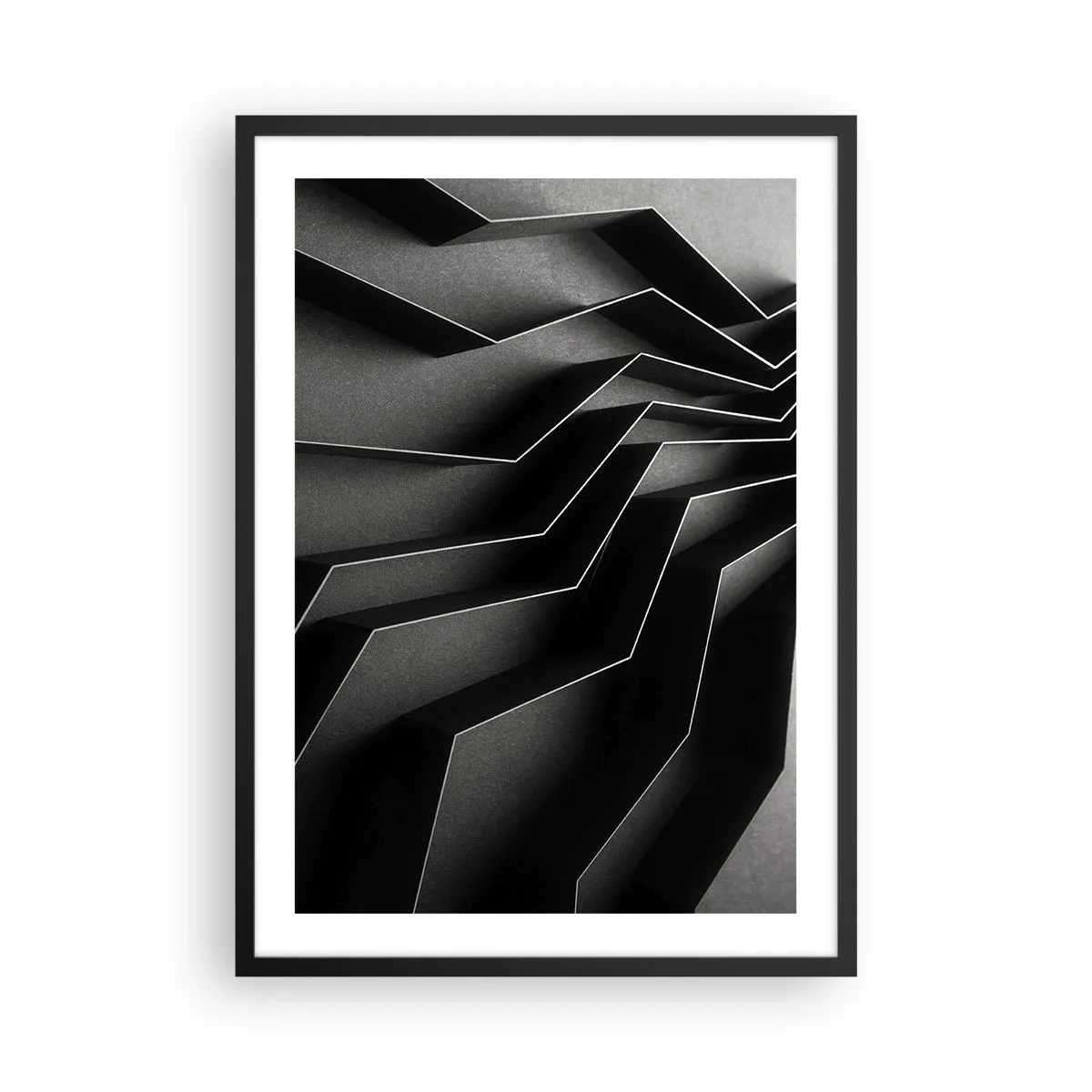 Affisch i svart ram - En svartvit komposition av geometriska, rumsliga strukturer - 50x70cm - Rumslig ordning - Modern väggdekoration för vardagsrum och sovrum ARTTOR
