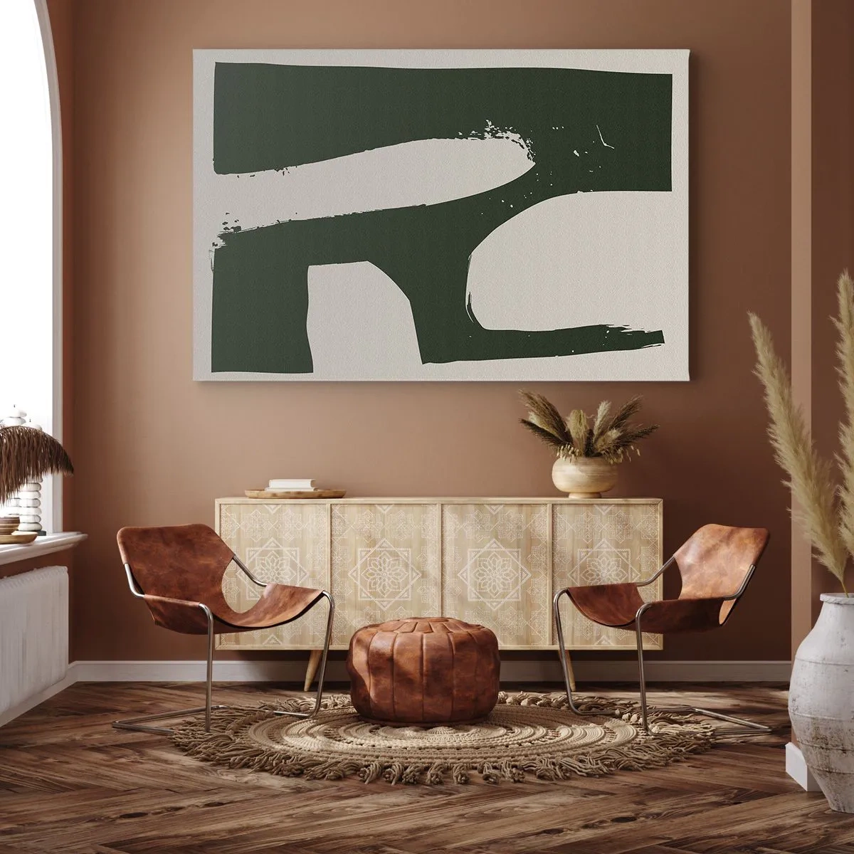 Canvastavla - Bild på duk - Minimalistisk abstrakt i grönt mot en ljus bakgrund - 70x50cm - Vikar av vitt - Modern väggdekoration för vardagsrum och sovrum ARTTOR