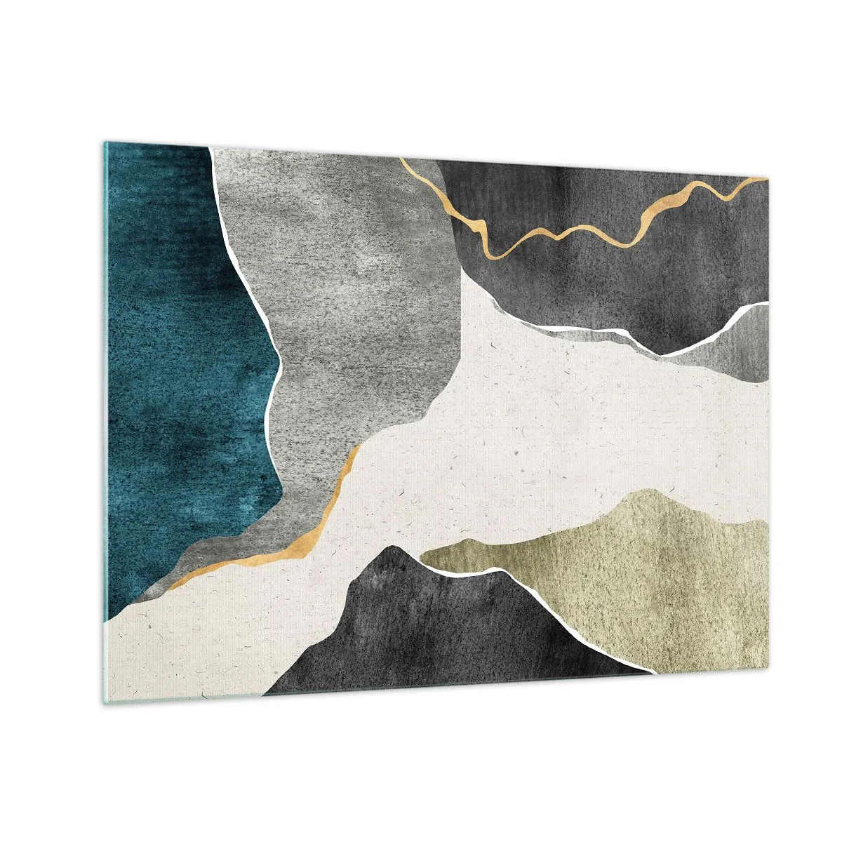 Glastavla - Bild på glas - Abstrakt mosaik med organiska former och en gyllene linje - 70x50cm - Mosaikkomposition med en guldtråd - Modern väggdekoration för vardagsrum och sovrum ARTTOR