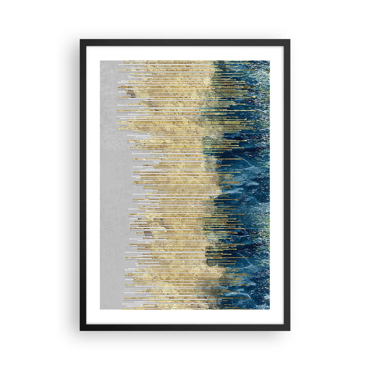 Affisch i svart ram - En abstrakt komposition inspirerad av en gyllene strand och havet. - 50x70cm - Förgylld gräns - Modern väggdekoration för vardagsrum och sovrum ARTTOR