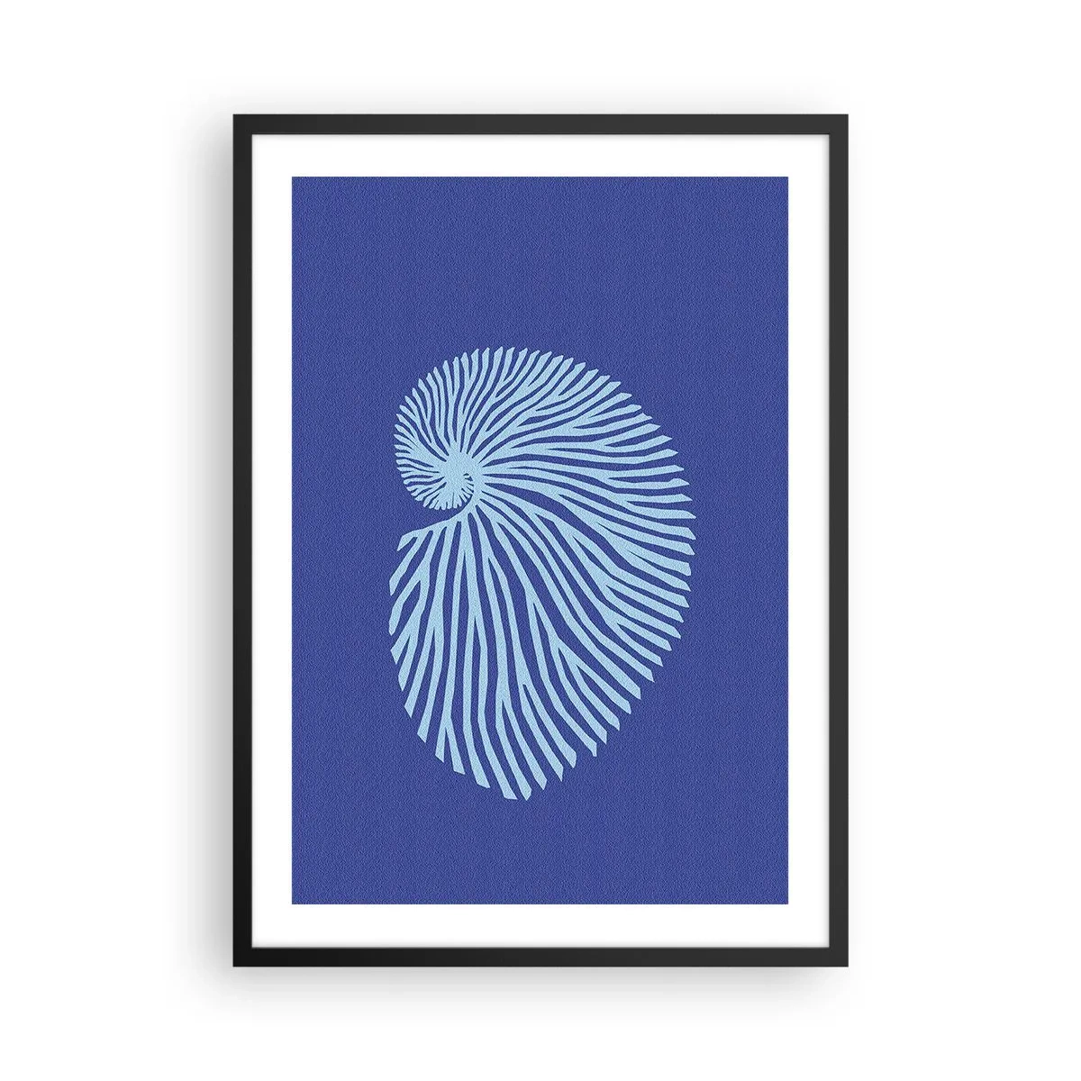 Affisch i svart ram - Stiliserad skalgrafik i spiralform - 50x70cm - Födelse av ett skal - Modern väggdekoration för vardagsrum och sovrum ARTTOR