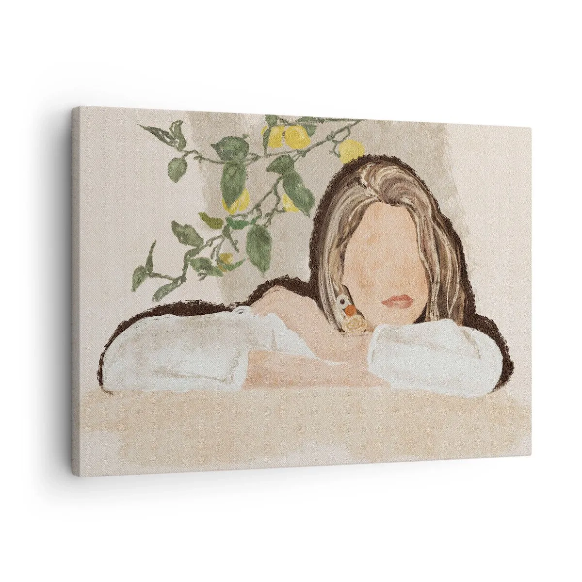 Canvastavla - Bild på duk - En kvinnas figur mot bakgrund av ett citronträd - 70x50cm - Sydlig skönhet - Modern väggdekoration för vardagsrum och sovrum ARTTOR