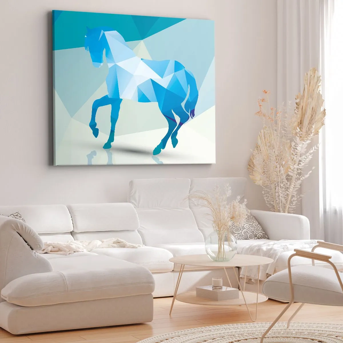 Canvastavla - Bild på duk - Geometrisk silhuett av en häst i nyanser av blått - 70x50cm - Geometrisk häst i turkos - Modern väggdekoration för vardagsrum och sovrum ARTTOR