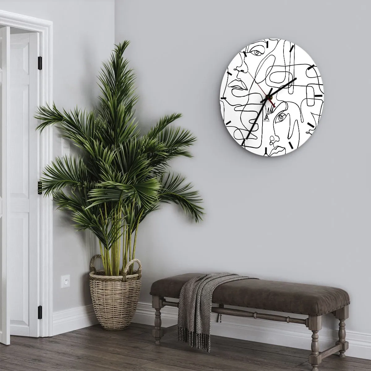 Väggklocka - Klocka på glas - Minimalistiska linjekonst ansiktsskisser på vit bakgrund - 30x30cm - I trassliga känslor - Modern väggdekoration för vardagsrum, kök och sovrum ARTTOR