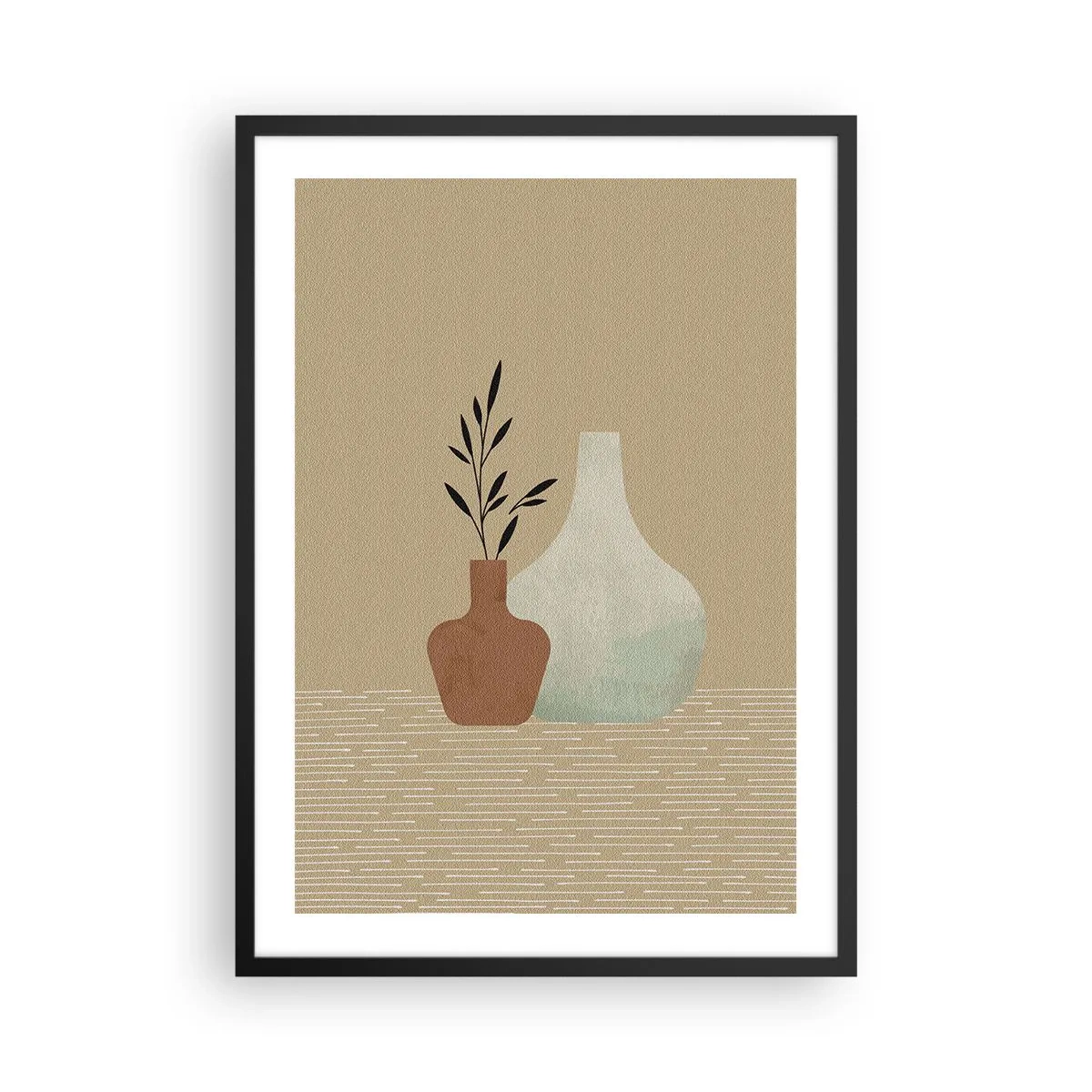 Affisch i svart ram - Illustration av keramiska vaser i dämpade färger - 50x70cm - Vas och dess idé - Modern väggdekoration för vardagsrum och sovrum ARTTOR